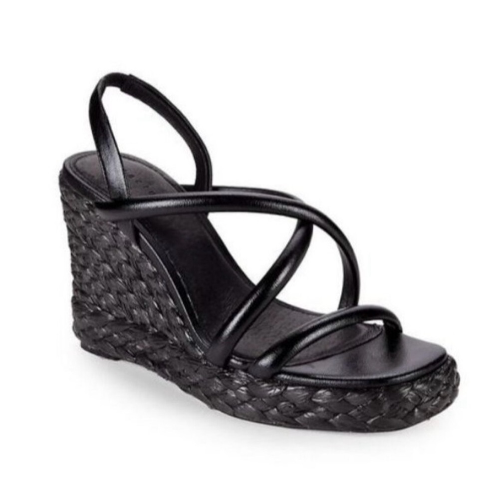 Sanctuary Women's Wilder Leather
Espadrille Wedge Sandal Black Size 8M